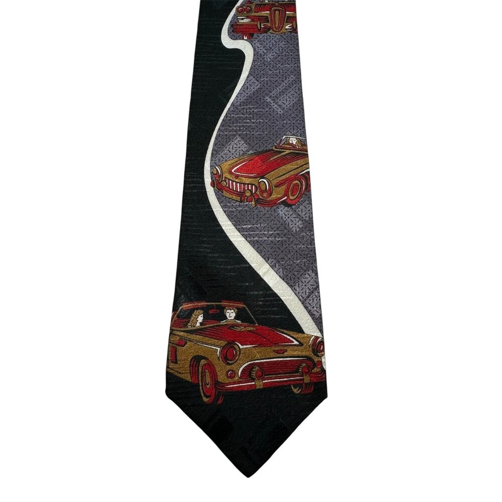 Don Loper Beverly Hills Vintage Silk Tie With Retro Car Design - Picture 1 of 5